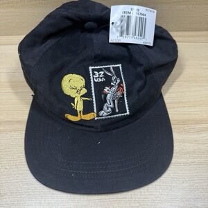 1997 Bugs Bunny And Tweety Bird Ball Cap Black Looney Tunes Stamp Hat USA